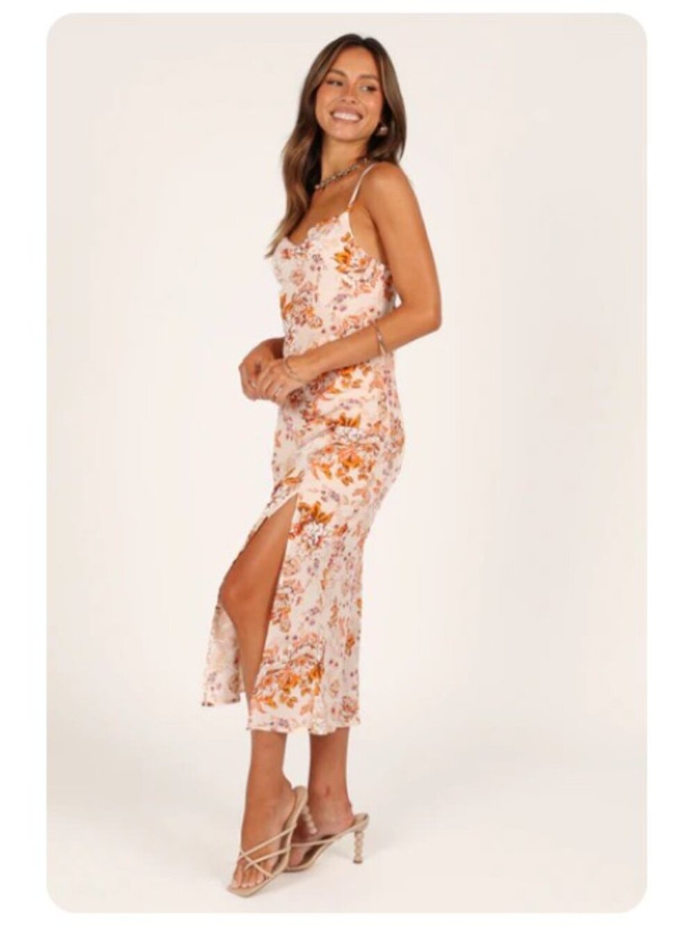 NWT Petal & Pup Yelena Satin Floral Spaghetti Strap Cowl Neck Maxi Dress sz US 8 - Picture 3 of 12